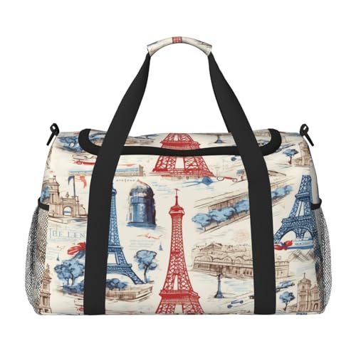 Mexpekil Reisetasche mit Vintage-Eiffelturm-Muster, Handgepäcktasche für Damen und Herren, Sporttasche, leicht, Wochenendtasche, Übernachtungstasche, mit Schultergurt, multi, Einheitsgröße von Mexpekil