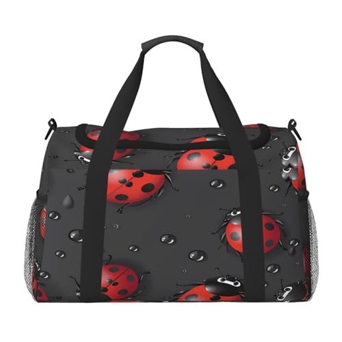 Mexpekil Reisetasche mit Wassertropfen, Marienkäfer, für Herren und Damen, Sport, Wochenende, Übernachtung, Fitnessstudio, Handgepäcktasche, mehrfarbig, 19.7x10.2x13 in, Reisetasche von Mexpekil