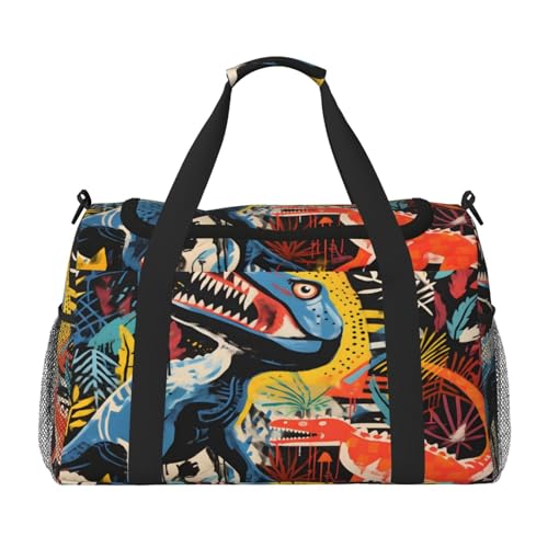 Mexpekil Reisetasche mit abstraktem Dinosaurier-Kunstmuster, Tragetasche für Damen und Herren, Sport, Fitnessstudio, leichte Wochenendtasche mit Schultergurt, multi, Einheitsgröße, Reisetasche von Mexpekil