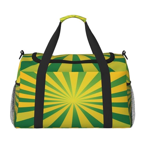 Mexpekil Reisetasche mit abwechselnden radialen Farbverlaufsstreifen, Handgepäcktasche für Damen und Herren, Sporttasche, leicht, Wochenendtasche, Übernachtungstasche, mit Schultergurt, Gelb / Grün von Mexpekil