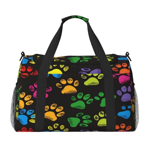 Mexpekil Reisetasche mit buntem Hunde- und Katzenpfotenabdruck, für Herren und Damen, Sport, Wochenende, Übernachtung, Fitnessstudio, Handgepäcktasche, mehrfarbig, 19.7x10.2x13 in, Reisetasche von Mexpekil