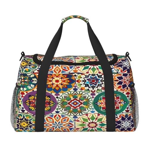 Mexpekil Reisetasche mit buntem Mandala-Blumenmuster, für Herren und Damen, Sport, Wochenende, Übernachtung, Fitnessstudio, Handgepäcktasche, mehrfarbig, 19.7x10.2x13 in, Reisetasche von Mexpekil
