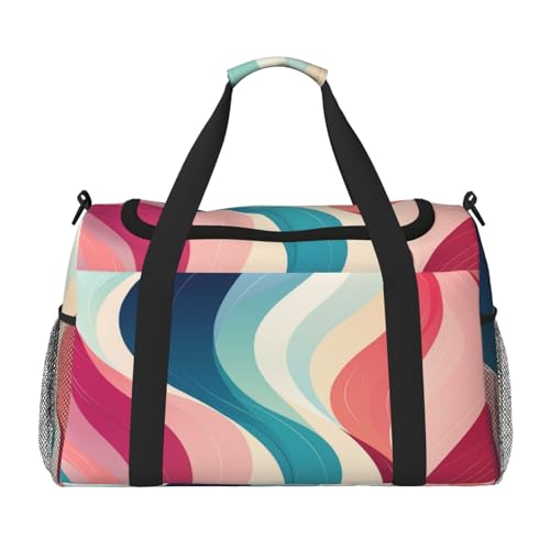 Mexpekil Reisetasche mit buntem abstraktem Wellenmuster, Handgepäcktasche für Damen und Herren, Sporttasche, leicht, Wochenendtasche, Übernachtungstasche, mit Schultergurt, multi, Einheitsgröße von Mexpekil