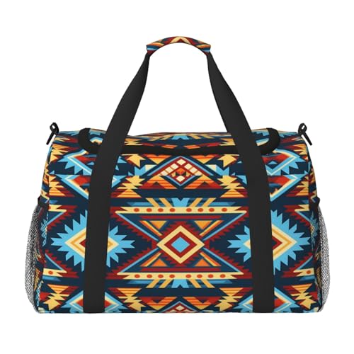 Mexpekil Reisetasche mit ethnischem Azteken-Druck, für Herren und Damen, Sport, Wochenende, Übernachtung, Fitnessstudio, Handgepäcktasche, mehrfarbig, 19.7x10.2x13 in, Reisetasche von Mexpekil