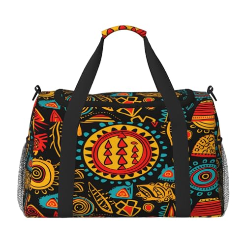 Mexpekil Reisetasche mit ethnischem afrikanischem Blumenmuster, Handgepäcktasche für Damen und Herren, Sporttasche, leicht, Wochenendtasche, Übernachtungstasche, mit Schultergurt, multi, Einheitsgröße von Mexpekil