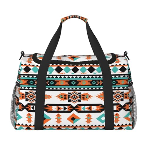Mexpekil Reisetasche mit ethnischem geometrischem Azteken-Druck, für Herren und Damen, Sport, Wochenende, Übernachtung, Fitnessstudio, Handgepäcktasche, mehrfarbig, 19.7x10.2x13 in, Reisetasche von Mexpekil