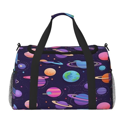 Mexpekil Reisetasche mit farbigen Planeten, Weltraum-Muster, für Herren und Damen, Sport, Wochenende, Übernachtung, Fitnessstudio, Handgepäcktasche, mehrfarbig, 19.7x10.2x13 in, Reisetasche von Mexpekil