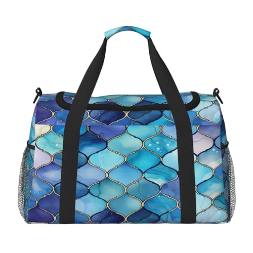 Mexpekil Reisetasche mit geometrischem Muster in Blau und Lila, für Damen und Herren, Sporttasche, leicht, Wochenendtasche, Übernachtungstasche, mit Schultergurt, multi, Einheitsgröße, Reisetasche von Mexpekil