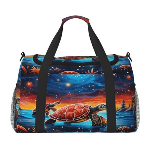Mexpekil Reisetasche mit lustigem Schildkröten-Galaxie-Gemälde, Handgepäcktasche für Damen und Herren, Sporttasche, leicht, Wochenendtasche, Übernachtungstasche, mit Schultergurt, multi, Einheitsgröße von Mexpekil