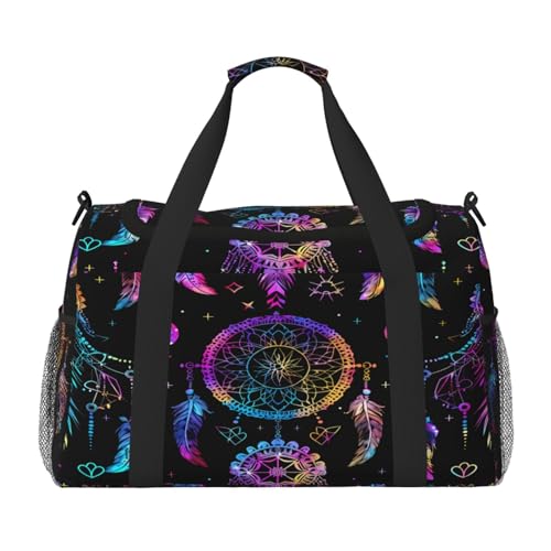 Mexpekil Reisetasche mit magischem Traumfänger, Federn, für Herren und Damen, Sport, Wochenende, Übernachtung, Fitnessstudio, Handgepäcktasche, mehrfarbig, 19.7x10.2x13 in, Reisetasche von Mexpekil