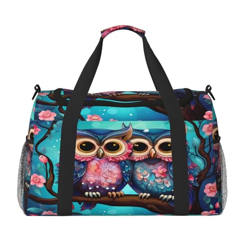 Mexpekil Reisetasche mit niedlichem Cartoon-Tier-Eulen-Motiv, für Herren und Damen, Sport, Wochenende, Übernachtung, Fitnessstudio, Handgepäcktasche, mehrfarbig, 19.7x10.2x13 in, Reisetasche von Mexpekil