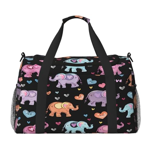 Mexpekil Reisetasche mit niedlichem Elefantenmotiv, für Herren und Damen, Sport, Wochenende, Übernachtung, Fitnessstudio, Handgepäcktasche, mehrfarbig, 19.7x10.2x13 in, Reisetasche von Mexpekil