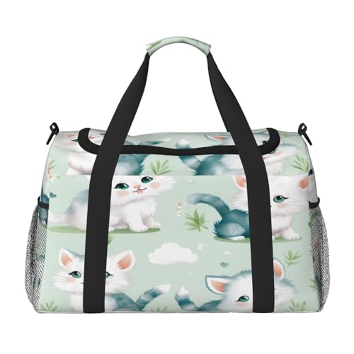Mexpekil Reisetasche mit niedlichem Kätzchen, hellgrün, Handgepäcktasche für Damen und Herren, Sport, Fitnessstudio, Duffel, leicht, Wochenendtasche, Übernachtungstasche mit Schultergurt, multi von Mexpekil