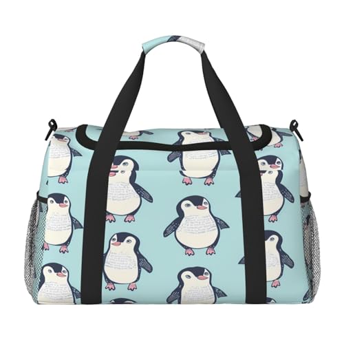 Mexpekil Reisetasche mit niedlichem Tier-Pinguin-Muster, für Herren und Damen, Sport, Wochenende, Übernachtung, Fitnessstudio, Handgepäcktasche, mehrfarbig, 19.7x10.2x13 in, Reisetasche von Mexpekil