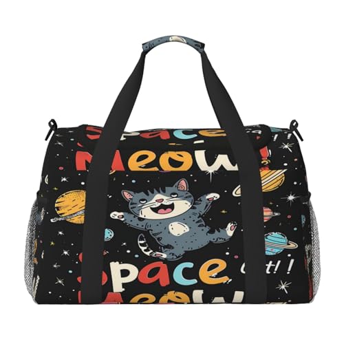 Mexpekil Reisetasche mit niedlichem Universum, Katzen-Reisetasche, für Herren und Damen, Sport, Wochenende, Übernachtung, Fitnessstudio, Handgepäcktasche, mehrfarbig, 19.7x10.2x13 in, Reisetasche von Mexpekil