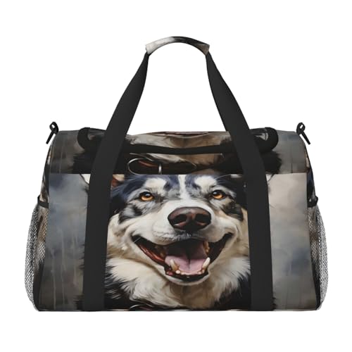 Mexpekil Reisetasche mit niedlichem lächelnden Husky-Hund, Tragetasche für Damen und Herren, Sport, Fitnessstudio, leichte Wochenendtasche mit Schultergurt, multi, Einheitsgröße, Reisetasche von Mexpekil