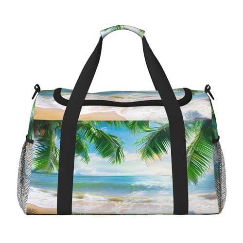 Mexpekil Reisetasche mit tropischem Strand, Kokosnussbaum, für Herren und Damen, Sport, Wochenende, Übernachtung, Fitnessstudio, Handgepäcktasche, mehrfarbig, 19.7x10.2x13 in, Reisetasche von Mexpekil