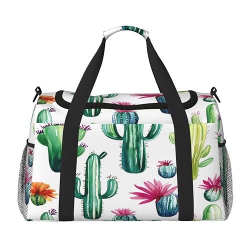 Mexpekil Reisetasche mit tropischen Kaktusblumen, für Herren und Damen, Sport, Wochenende, Übernachtung, Fitnessstudio, Handgepäcktasche, mehrfarbig, 19.7x10.2x13 in, Reisetasche von Mexpekil