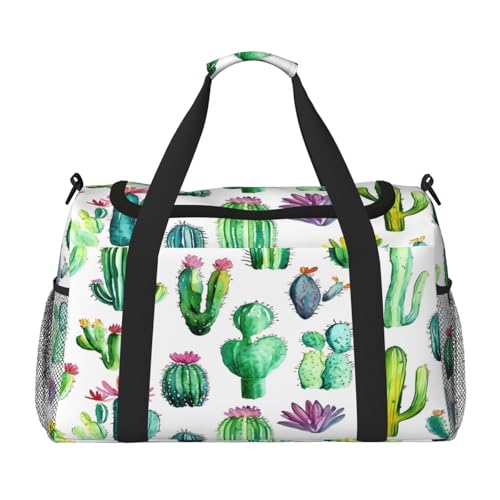 Mexpekil Reisetasche mit tropischen Kaktusblumen, für Herren und Damen, Sport, Wochenende, Übernachtung, Fitnessstudio, Handgepäcktasche, mehrfarbig, 19.7x10.2x13 in, Reisetasche von Mexpekil