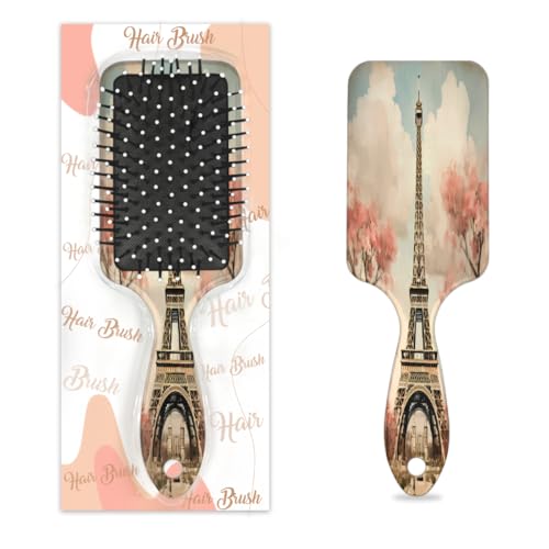 Mexpekil Retro Eiffelturm Kirschblüte Entwirrung Paddel Haarbürste Nass Trocken Haar Bürsten Massage Luftkissen Kamm für IDs Mädchen Damen Herren von Mexpekil