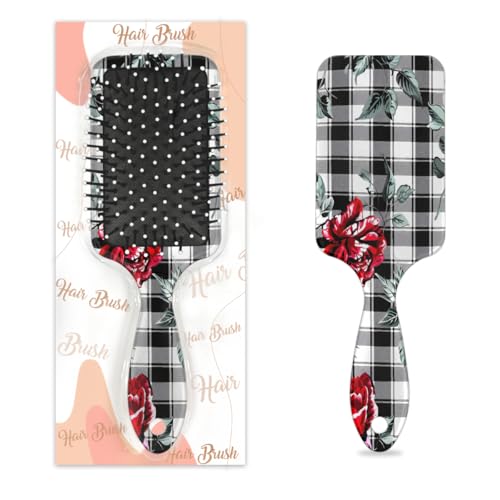 Mexpekil Retro Rose Black Plaid Detangling Paddle Haarbürste Wet Dry Hair Brushes Massage Air Cushion Comb for ID Girls Women Men von Mexpekil