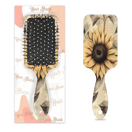 Mexpekil Retro-Sonnenblumen-Haarbürste, zum Entwirren, für nasse und trockene Haare, Massage, Luftkissen, Kamm für Mädchen, Damen, Herren von Mexpekil