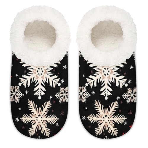 Mexpekil Retro-Weihnachts-Schneeflocken, Damen-Hausschuhe, flauschige Hausschuhe, rutschfeste Schuhe für Damen, Herren, Retro-Weihnachts-Schneeflocken, Medium Breit von Mexpekil