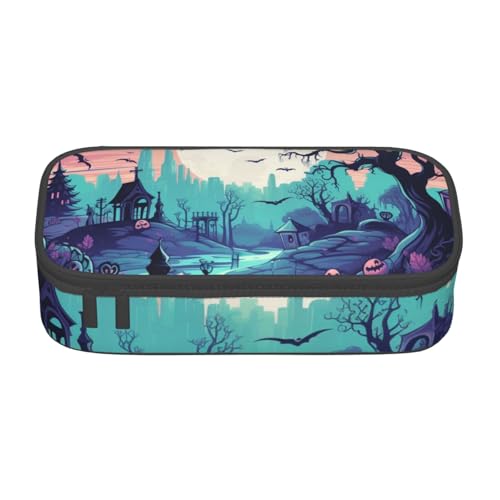 Mexpekil Rot Grün Weihnachten Darts Federmäppchen für Mädchen Jungen Federmäppchen Schreibwaren Organizer mit Fächern Schulbedarf Tasche für Studenten Büro, Halloween-Mondfledermaus-Kunstmalerei von Mexpekil