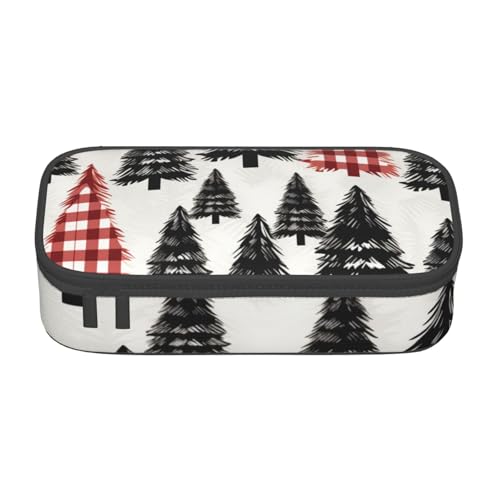 Mexpekil Rot Grün Weihnachten Darts Federmäppchen für Mädchen Jungen Federmäppchen Schreibwaren Organizer mit Fächern Schulbedarf Tasche für Studenten Büro, Roter schwarzer Büffelkarierter von Mexpekil