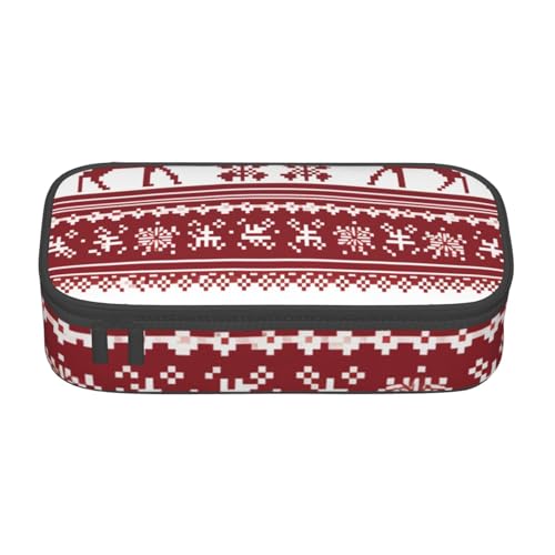 Mexpekil Rot Grün Weihnachten Darts Federmäppchen für Mädchen Jungen Federmäppchen Schreibwaren Organizer mit Fächern Schulbedarf Tasche für Studenten Büro, Rotes ethnisches Weihnachtsmuster Hirsch von Mexpekil