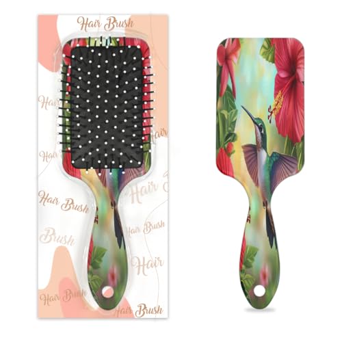 Mexpekil Rote Blume Kolibri Entwirrungspaddel-Haarbürste, nasses, trockenes Haar, Massage-Luftkissen-Kamm für Mädchen, Damen, Herren von Mexpekil