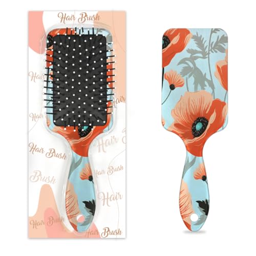 Mexpekil Rote Mohnblumen-Haarbürste, zum Entwirren, für nasse und trockene Haare, Massage, Luftkissen, Kamm für Mädchen, Damen, Herren von Mexpekil