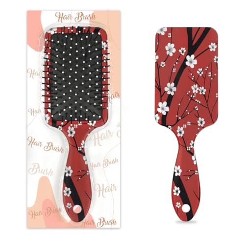 Mexpekil Rote Pflaumenblüten-Haarbürste, zum Entwirren, für nasse und trockene Haare, Massage-Luftkissen-Kamm für Mädchen, Damen, Herren von Mexpekil