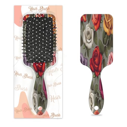 Mexpekil Rustikale Rosenblüten-Haarbürste, zum Entwirren von nassen und trockenen Haaren, Massagekamm für Mädchen, Damen, Herren von Mexpekil