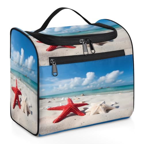 Mexpekil Sea Beach Kulturbeutel zum Aufhängen, für Damen und Herren, groß, wasserdicht, für Make-up, Kosmetik, Kulturbeutel für Reisen, Rot / Weiß, mehrfarbig, 10.2 x 6.5 x 9.2 inches, Kulturbeutel von Mexpekil