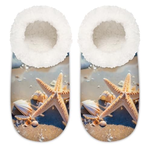 Mexpekil Sea Beach Seestern Muschel Damen Hausschuhe Fuzzy House Slipper rutschfeste Schuhe für Damen Herren Damen, Sea Beach Seestern Muschel, Medium Breit von Mexpekil
