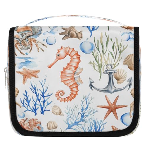 Mexpekil Sea Ocean Anchor Seepferdchen Koralle Kulturbeutel für Damen Herren Damen, wasserdichte hängende Reise-Kulturbeutel mit Haken, Kosmetik-Make-up-Tasche Organizer Mexpekil Sea Ocean Anchor Seepferdchen Koralle Kulturbeutel für Damen Herren Damen, wasserdichte hängende Reise-Kulturbeutel mit Haken, Kosmetik-Make-up-Tasche Organizer von Mexpekil