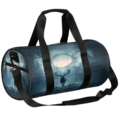 Mexpekil Seesack mit Schuhfach, Wasserdichter Elch im Mondschein Kunstdruck Reiserucksack für Fitness Gym Wochenendausflüge, Elch im Mondlicht Kunstdruck von Mexpekil