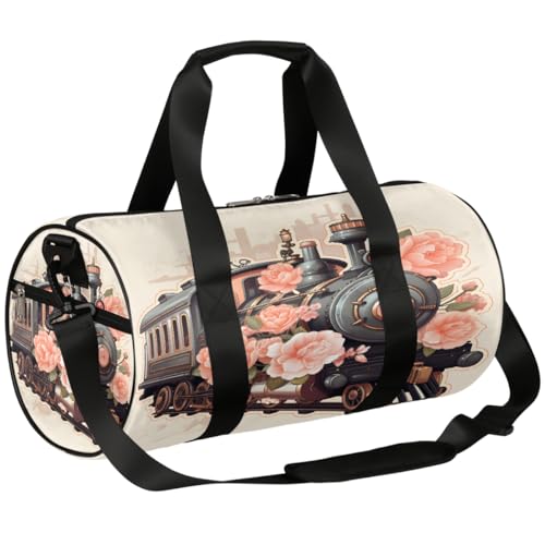Mexpekil Seesack mit Schuhfach, wasserdicht, Cartoon-Dampfzug, Rosen, Reiserucksack für Fitness, Fitnessstudio, Wochenendausflüge, Cartoon Dampflok Rosen von Mexpekil