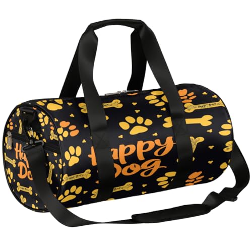 Mexpekil Seesack mit Schuhfach, wasserdicht, Hunde-Fußabdrücke, Knochenstab, Happy Dog-Kunstdruck, Reiserucksack für Fitness, Fitnessstudio, Wochenendausflüge, Hunde-Fußabdrücke Knochenstock Happy Dog von Mexpekil