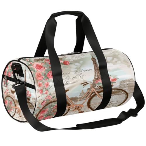 Mexpekil Seesack mit Schuhfach, wasserdicht, Retro, Paris, Eiffelturm, Rosen, Fahrrad-Reiserucksack für Fitness, Fitnessstudio, Wochenendausflüge, Retro Paris Eiffelturm Rosen Fahrrad von Mexpekil
