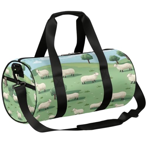 Mexpekil Seesack mit Schuhfach, wasserdicht, Schafe auf grünem Gras, Cartoon-Reiserucksack für Fitness, Fitnessstudio, Wochenendausflüge, Schaf auf grünem Gras, Cartoon von Mexpekil
