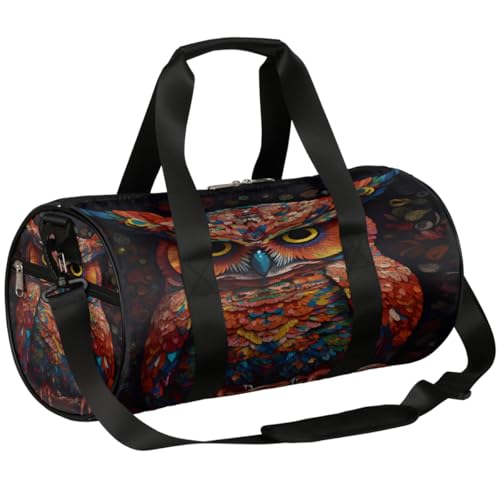 Mexpekil Seesack mit Schuhfach, wasserdicht, bunte Eule auf Ast, realistischer Reiserucksack für Fitness, Fitnessstudio, Wochenendausflüge, Bunte Eule auf Ast, realistisch von Mexpekil