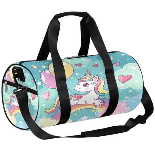 Mexpekil Seesack mit Schuhfach, wasserdichter Einhorn-Regenbogen-Liebesballon-Cartoon-Reiserucksack für Fitness, Fitnessstudio, Wochenendausflüge, Einhorn Regenbogen Liebe Ballon Cartoon von Mexpekil