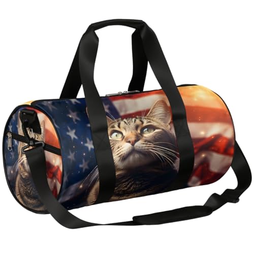 Mexpekil Seesack mit Schuhfach, wasserdichter Katzen-Fag-Patriotismus-Reiserucksack für Fitness, Fitnessstudio, Wochenendausflüge, Cat Fag Patriotismus von Mexpekil