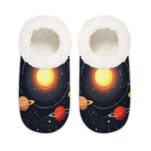 Mexpekil Solar System Universe Planet Damen-Hausschuhe, flauschige Hausschuhe, rutschfeste Schuhe für Damen und Herren, Sonnensystem, Universum, Planet, Large X-Large von Mexpekil