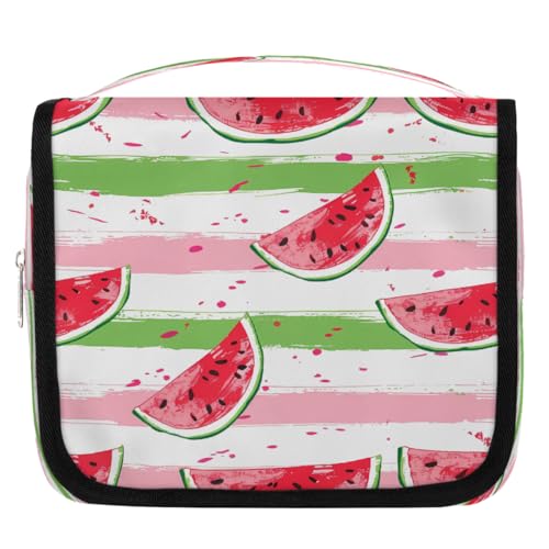 Mexpekil Sommer Wassermelone Streifen Kulturtasche für Damen Herren Damen Wasserdicht Hängende Reise Kulturbeutel mit Haken Kosmetik Make-up Tasche Organizer von Mexpekil