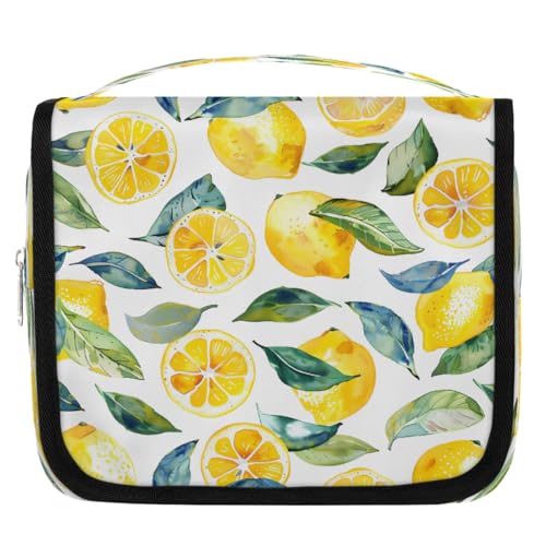 Mexpekil Sommer Zitronenmuster Kulturbeutel für Damen Herren Damen Wasserdicht Hängende Reise Kulturbeutel mit Haken Kosmetik Make-up Tasche Organizer von Mexpekil