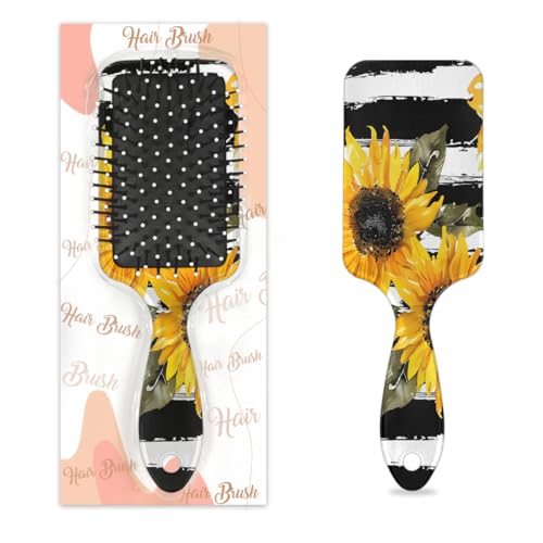 Mexpekil Sonnenblumen-Haarbürste, zum Entwirren, für nasse und trockene Haare, Massage-Luftkissen-Kamm für Mädchen, Damen, Herren, Schwarz von Mexpekil