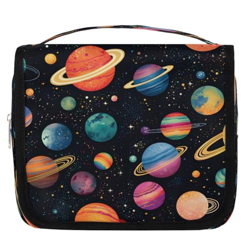 Mexpekil Space Universe Kulturbeutel mit Sonnensystem, Planeten, für Damen, Herren, Damen, wasserdicht, hängende Reise-Kulturbeutel mit Haken, Kosmetik-Make-up-Tasche Organizer von Mexpekil
